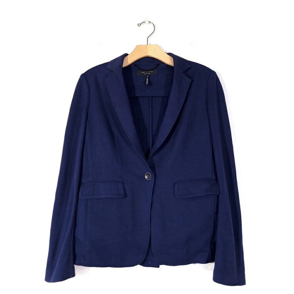 RAG & BONE 100% Wool One Button Club Jacket Blazer Soft Knit Suit Jacket Navy 0
